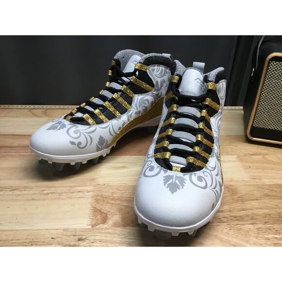 Nike Air Jordan 10 TD Mid Men\'s 11.5 White Gold Lace-Up Football Sports Cleats main image 5